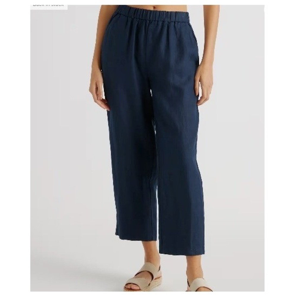 Quince Women's Blue 100% European Linen Wide Leg High Rise Pants XL Minimalist
